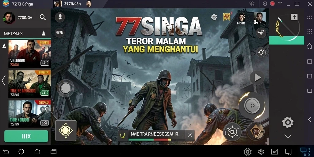 Screenshot permainan 77SINGA menampilkan suasana horor yang mencekam.