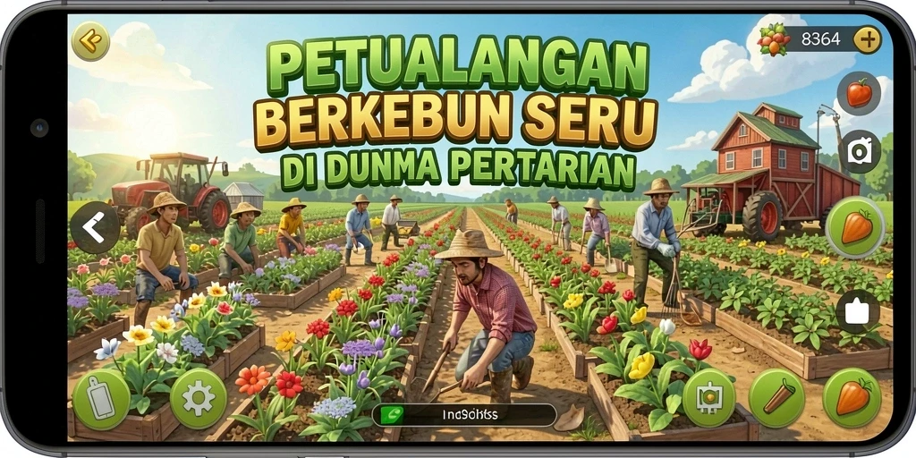 Tampilan menarik dari gameplay petualangan berkebun.