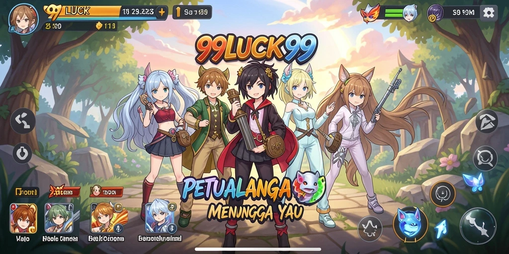 Tampilan gameplay 99LUCK99 menampilkan karakter anime yang action-packed.