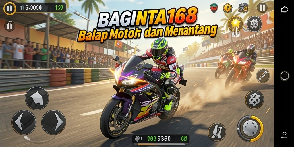 Screenshot menunjukkan aksi balap motor yang mendebarkan.