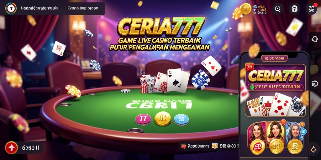Screenshot permainan CERIA777 dengan dealer langsung dan suasana kasino yang menarik.