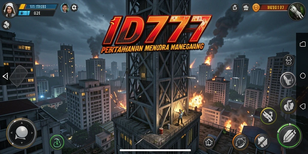 Screenshot gameplay menegangkan dari ID777 yang menampilkan pertempuran Tower Defense.