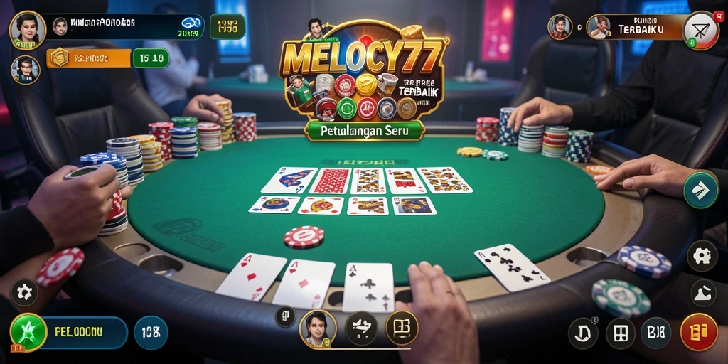 Tampilan screenshot gameplay Poker MELODY77 yang mengasyikkan.