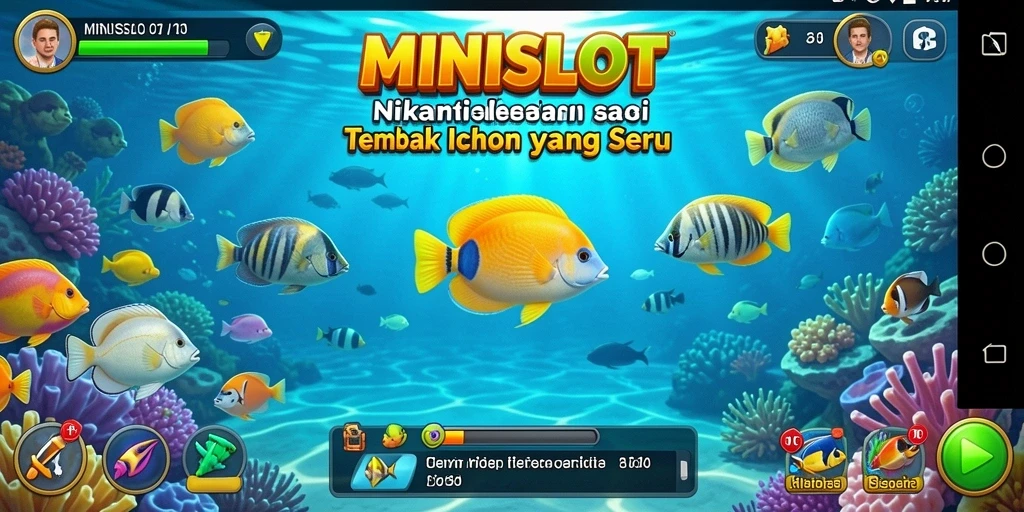 Tampilan gameplay MINISLOT yang penuh aksi dengan berbagai ikan yang siap ditembak.