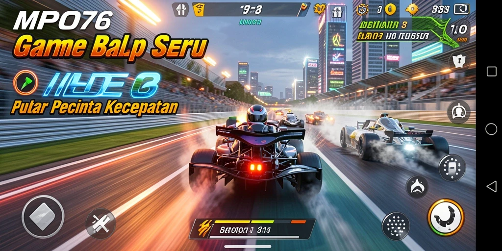 Screenshot MPO76 menampilkan aksi balap yang mendebarkan di lintasan.