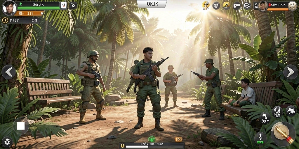 Screenshot gameplay OKJK menampilkan karakter dalam aktivitas sehari-hari.