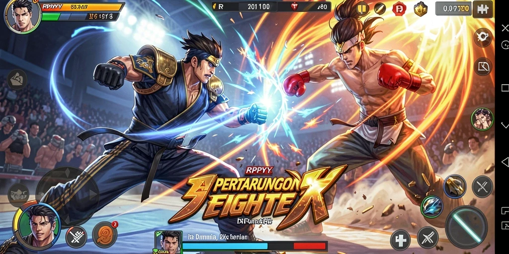 Screenshot utama RPYYY menunjukkan aksi pertarungan yang intens dan grafis menawan.