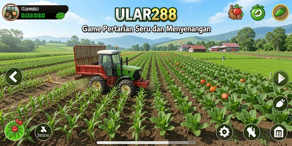Screenshot gameplay ULAR288 menampilkan suasana pertanian yang ceria dan interaktif.
