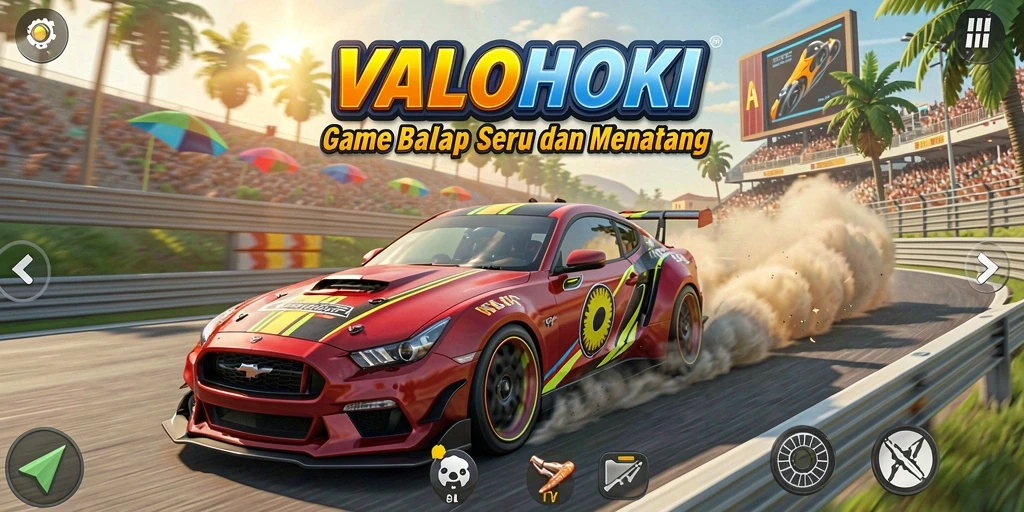 Gameplay seru balapan di VALOHOKI dengan mobil kencang.